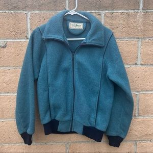 Vintage L.L. Bean fleece jacket (teal with blue piping)